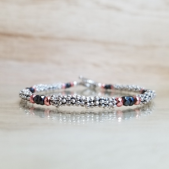 Rose Gold Faceted Hematite Beaded Bracelet - Picture 1 of 6